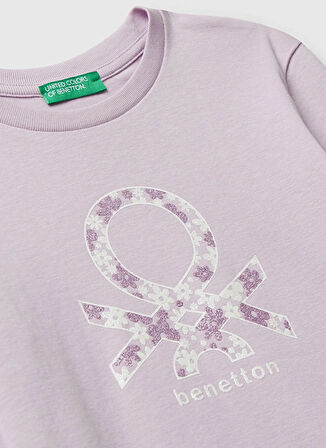 Benetton Baskılı Lila Kız Çocuk T-Shirt 3I9WC10Q2