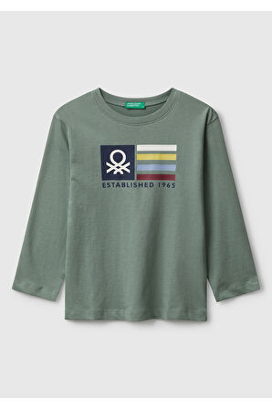 Erkek Çocuk Organik Pamuklu Önü Logo Baskılı Uzun Kollu Jarse T-shirt