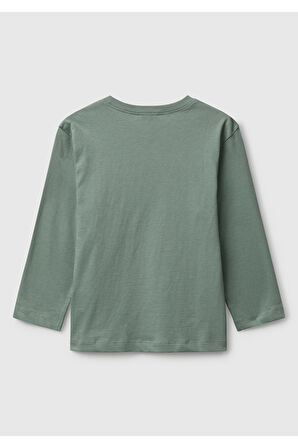 Erkek Çocuk Organik Pamuklu Önü Logo Baskılı Uzun Kollu Jarse T-shirt