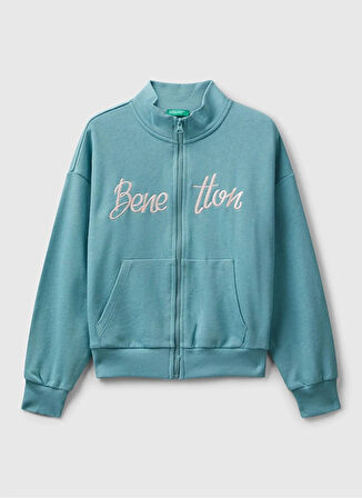 Benetton Nakışlı Kız Çocuk Gri - Yeşil Sweatshırt 3J68C505D