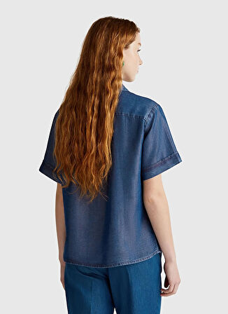 Benetton Normal Gömlek Yaka Koyu Mavi Kadın Gömlek 5KHNDQ0BW