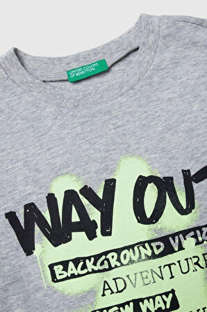 United Colors of Benetton Erkek Çocuk 3JERC10QO-25K  Uzun Kol Tshirt Gri Melanj