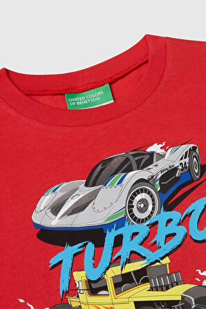 United Colors of Benetton Erkek Çocuk Hot Wheels T shirt Kırmızı 3I1XG10I3