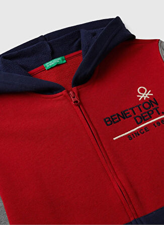 Benetton Nakışlı Erkek Çocuk Kırmızı - Gri Sweatshırt 3J68C505C