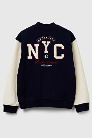 United Colors of Benetton Erkek Çocuk  32N4C505F-25K Bomber Sweatshirt Kolej Ceket Lacivert