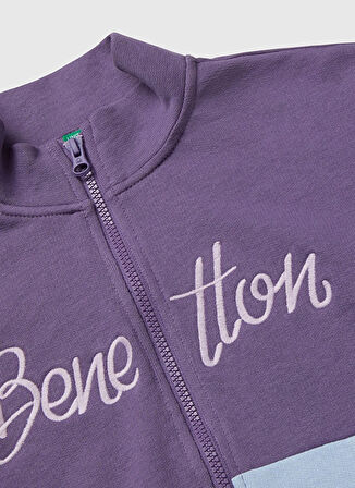 Benetton Nakışlı Kız Çocuk Mor - Mavi Sweatshırt 3J68C505D