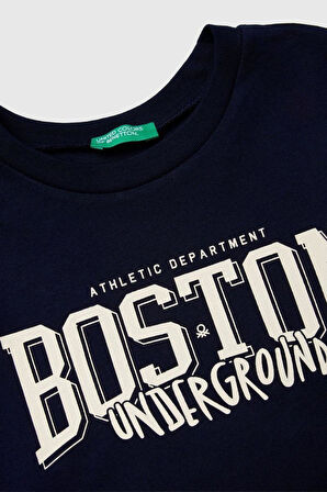 United Colors of Benetton Erkek Çocuk 3JERC10QO-25K  Uzun Kol Tshirt Lacivert