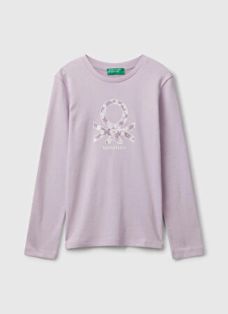 Benetton Baskılı Lila Kız Çocuk T-Shirt 3I9WC10Q2