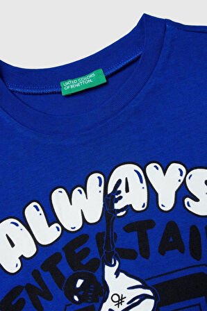 United Colors of Benetton Erkek Çocuk 3JERC10QO-25K  Uzun Kol  Tshirt Mavi