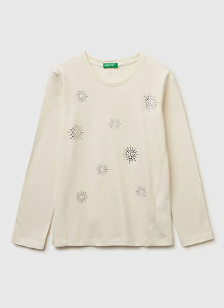 Benetton Nakışlı Ekru Kız Çocuk T-Shirt 3ATNC10RF