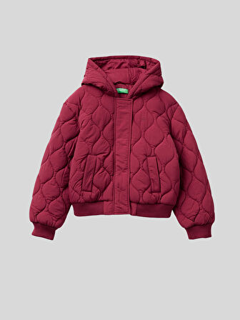 Benetton Kız Çocuk Kapüşonlu Kapitone Mont 6-14 Yaş Bordo