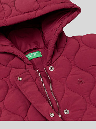 Benetton Kız Çocuk Kapüşonlu Kapitone Mont 6-14 Yaş Bordo