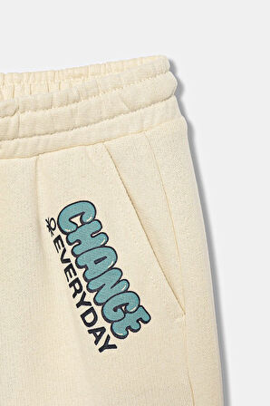 Benetton Önü Desenli-Logolu Ekru Eşofman Altı