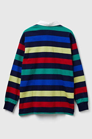 United Colors of Benetton Erkek Çocuk 33CKC301X-25K Çizgili Uzun Kollu Polo Tshirt Lacivert