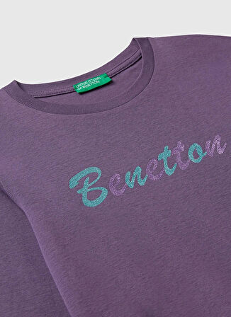 Benetton Baskılı Bordo Kız Çocuk T-Shirt 3I9WC10Q2