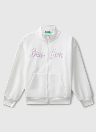 Benetton Nakışlı Kız Çocuk Ekru Sweatshırt 3J68C505D