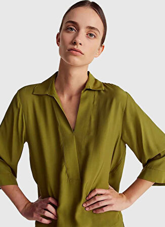 Benetton Gömlek Yaka Haki Kadın Bluz 5HFLDQ0C8