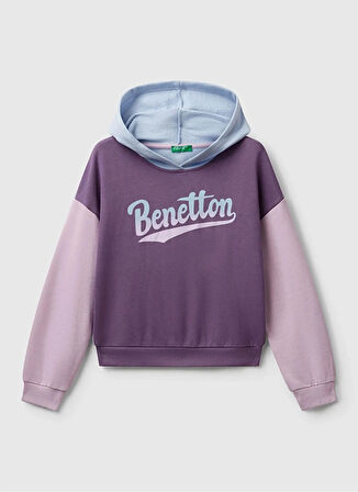 Benetton Baskılı Kız Çocuk Mor - Mavi Sweatshırt 3J68C204W