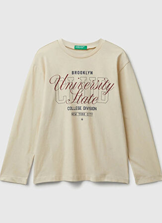 Benetton Baskılı Krem Erkek Çocuk T-Shirt 35RYC10QQ