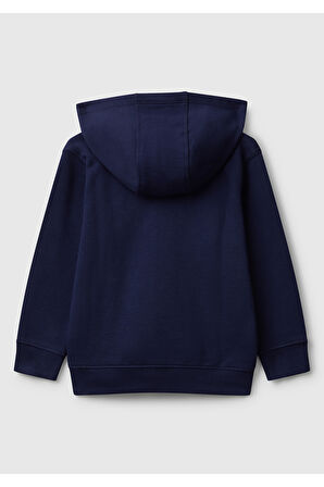 Erkek Çocuk Lacivert Önü Logo Baskılı Fermuarlı Kapüşonlu Sweatshirt