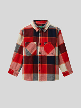 Benetton Erkek Çocuk Ekose Gömlek 1-6 Yaş Kırmızı
