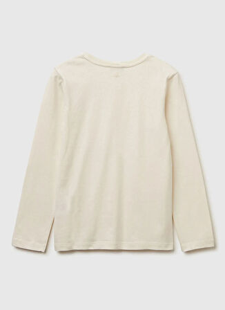 Benetton Nakışlı Ekru Kız Çocuk T-Shirt 3ATNC10RF