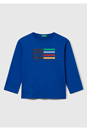 Erkek Çocuk Çok Renkli Logo Baskılı Bisiklet Yaka Uzun Kollu T-Shirt