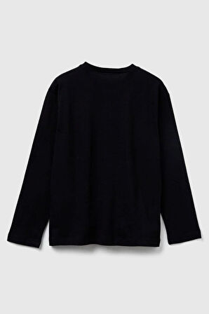United Colors of Benetton Erkek Çocuk 3JERC10QO-25K  Uzun Kol Tshirt Siyah