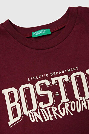 United Colors of Benetton Erkek Çocuk 3JERC10QO-25K  Uzun Kol  Tshirt Bordo