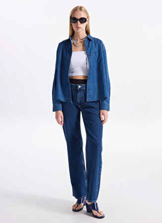 Benetton Normal Gömlek Yaka Mavi Kadın Gömlek 5DHJDQ0CJ