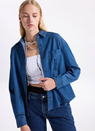 Benetton Normal Gömlek Yaka Mavi Kadın Gömlek 5DHJDQ0CJ