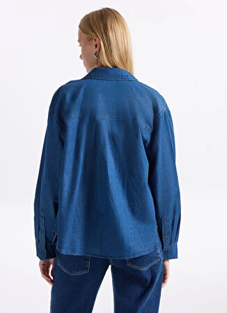 Benetton Normal Gömlek Yaka Mavi Kadın Gömlek 5DHJDQ0CJ