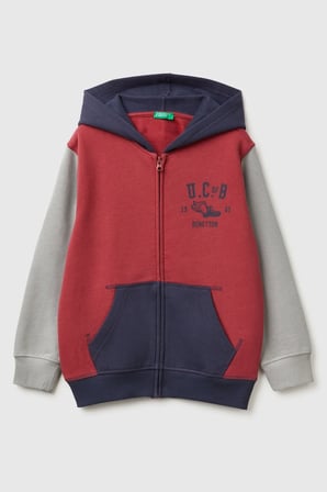 Bordo-Gri Erkek EJ_Önü Logo Baskılı Cepli Fermuarlı Şardonlu Sweatshirt Model Kodu: 3EB5C505LBordo-Gri