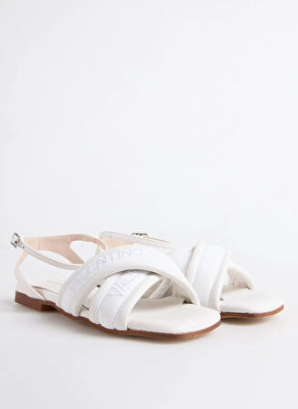 Beyaz Deri  Kadın Sandalet