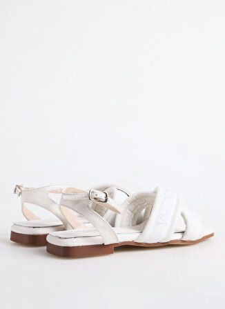 Beyaz Deri  Kadın Sandalet