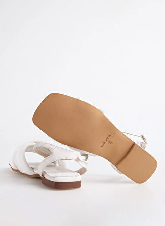 Beyaz Deri  Kadın Sandalet