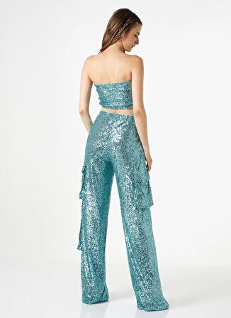 Le Twins Yüksek Bel Standart Turkuaz Kadın Pantolon Pamela