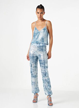 Le Twins Yüksek Bel Standart Mavi Kadın Pantolon Roby