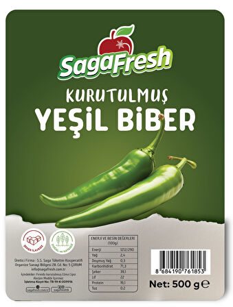 SagaFresh Isıtılarak Kurutulmuş Yeşil Biber Dilimleri 1000g