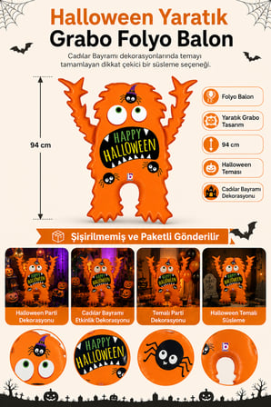 Halloween Folyo Balon Yaratık Grabo 94 cm Cadılar Bayramı Parti Süsü Temalı Dekorasyon Balonu