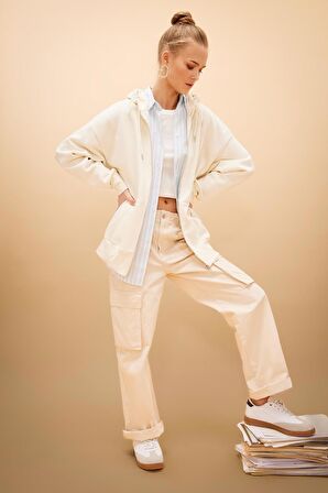 DeFacto Gabardin Pantolon Straight Fit Standart Boy Yüksek Bel Kargo Cepli B0625AX24SPBG359