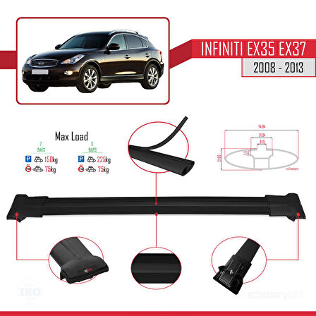 Infiniti EX35 EX37 2008-2013 Arası ile Uyumlu FLY Model Ara Atkı Tavan Barı Siyah 2 Adet