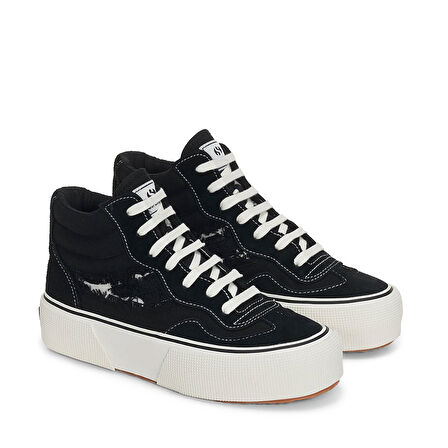 Superga 3141 REVOLLEY MID RIPPED Kadın Siyah Sneaker S6126TW-A6M 