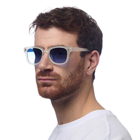 Okkia Giovanni Mavi Lens Unisex Güneş Gözlüğü Beyaz
