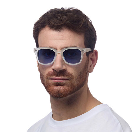 Okkia Giovanni Mavi Lens Unisex Güneş Gözlüğü Beyaz