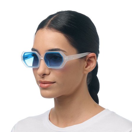 Okkia Andrea Altıgen Unisex Güneş GözlüğüBeyaz / Lens : Mavi