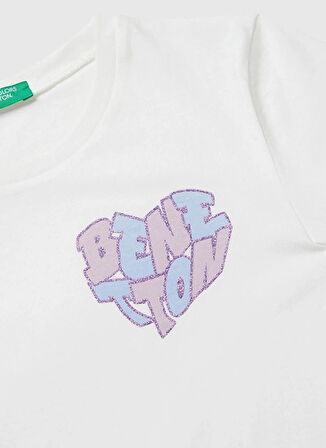 Benetton Baskılı Ekru Kız Çocuk T-Shirt 3I1XC10Q1