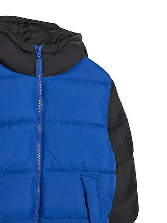 Erkek Çocuk Mavi Logo İşlemeli Kalın Mont