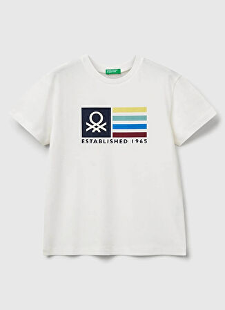 Benetton Baskılı Ekru Erkek Çocuk T-Shirt 3I1XC10Q4