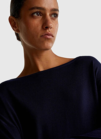 Benetton Kayık Yaka Normal Lacivert Kazak Kadın 103VD10AV